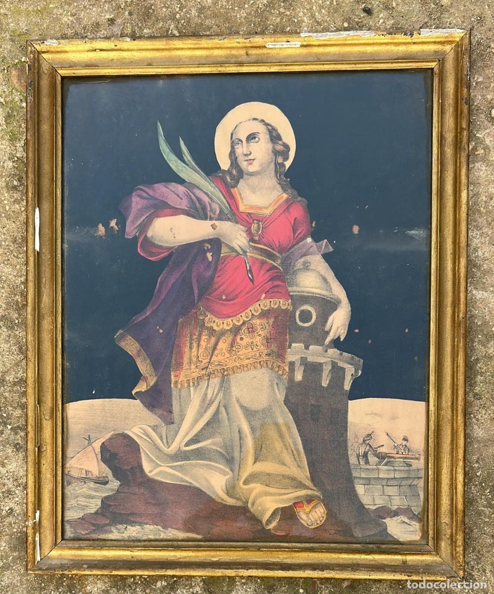 Arte: LITOGRAFIA ANTIGUA DE SANTA BARBARA PUEDE SER LAMINA COLOREADA DE 58 X 48 CMS.