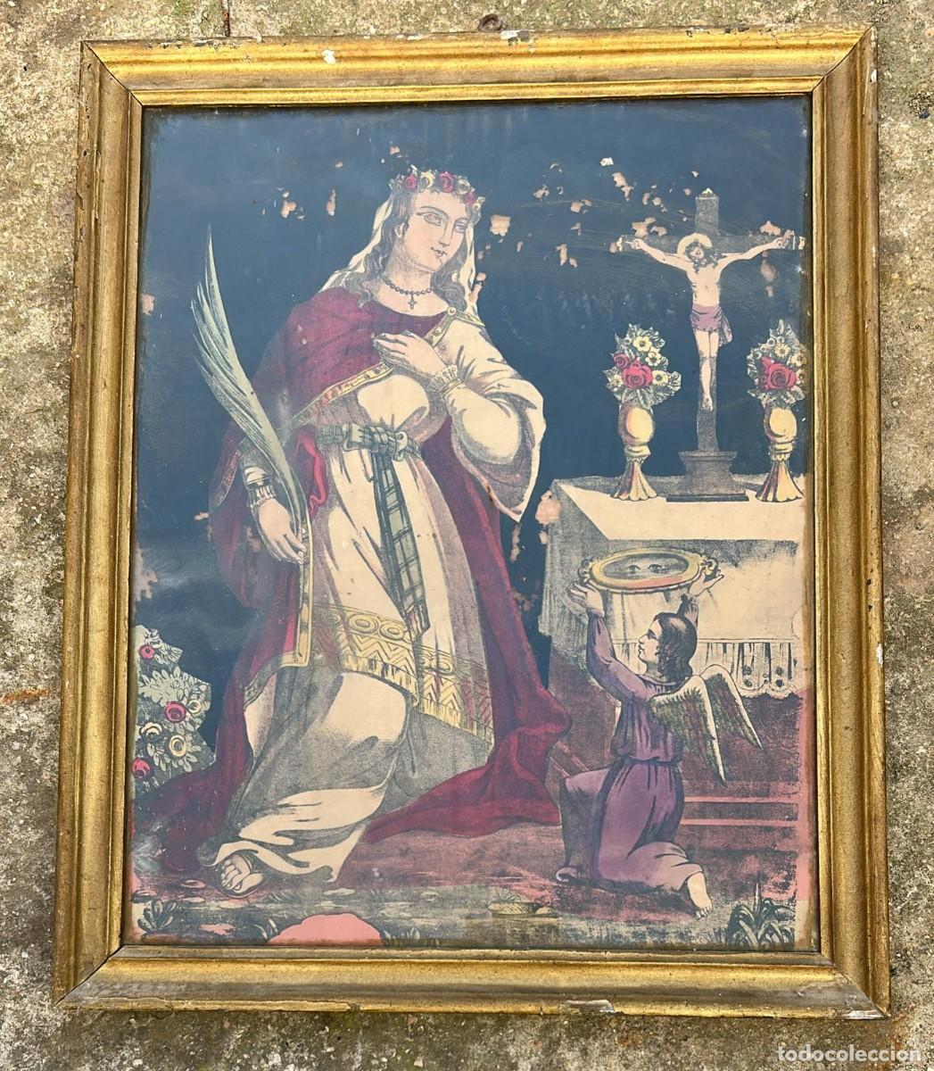 Arte: LITOGRAFIA MUY ANTIGUA O LAMINA COLOREADA DE SANTA LUCIA DE 58 X 48 CMS.