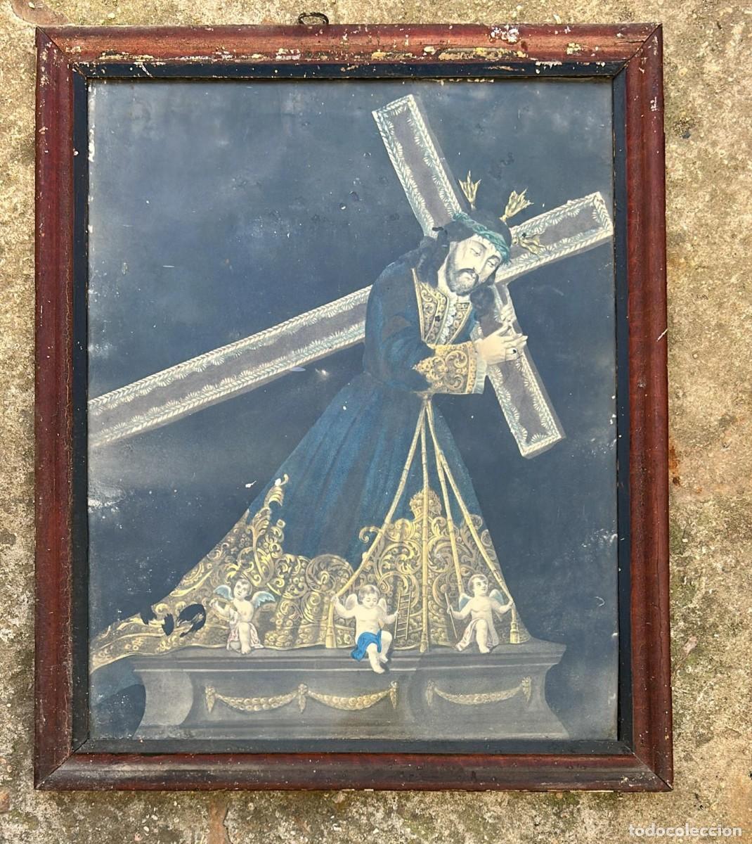 Arte: LITOGRAFIA MUY ANTIGUA DE JESUS NAZARENO CON LA CRUZ DE 60 X 50 CMS.