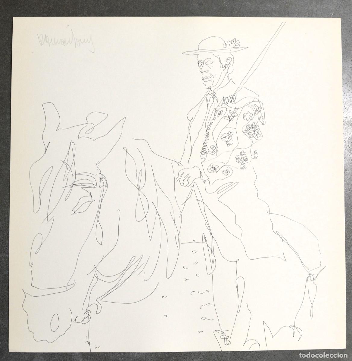 Arte: Ram&oacute;n Jes&uacute;s Vives. Litograf&iacute;a original, serie Gitanos. 1973. Toros. Curro Torres Lagarto. Rejoneador