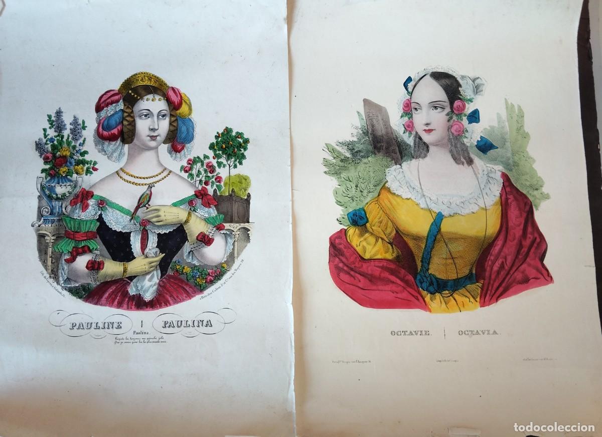 Arte: Pareja de litograf&iacute;as francesas S XIX Octavia y Pauline
