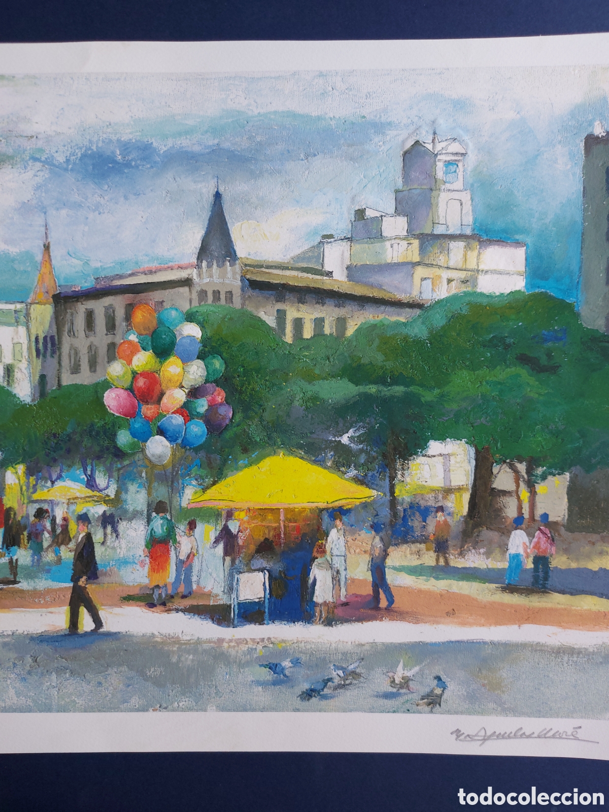 Arte: AGUILAR MOR&Eacute; &rdquo;LA PLAZA DE CATALU&Ntilde;A BARCELONA&rdquo; LITOGRAFIA