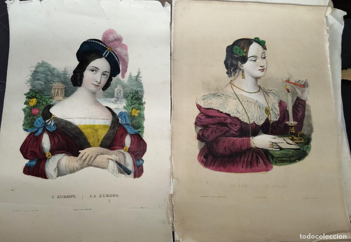 Arte: Pareja de litograf&iacute;as francesas S XIX La Europa. Y El Fuego