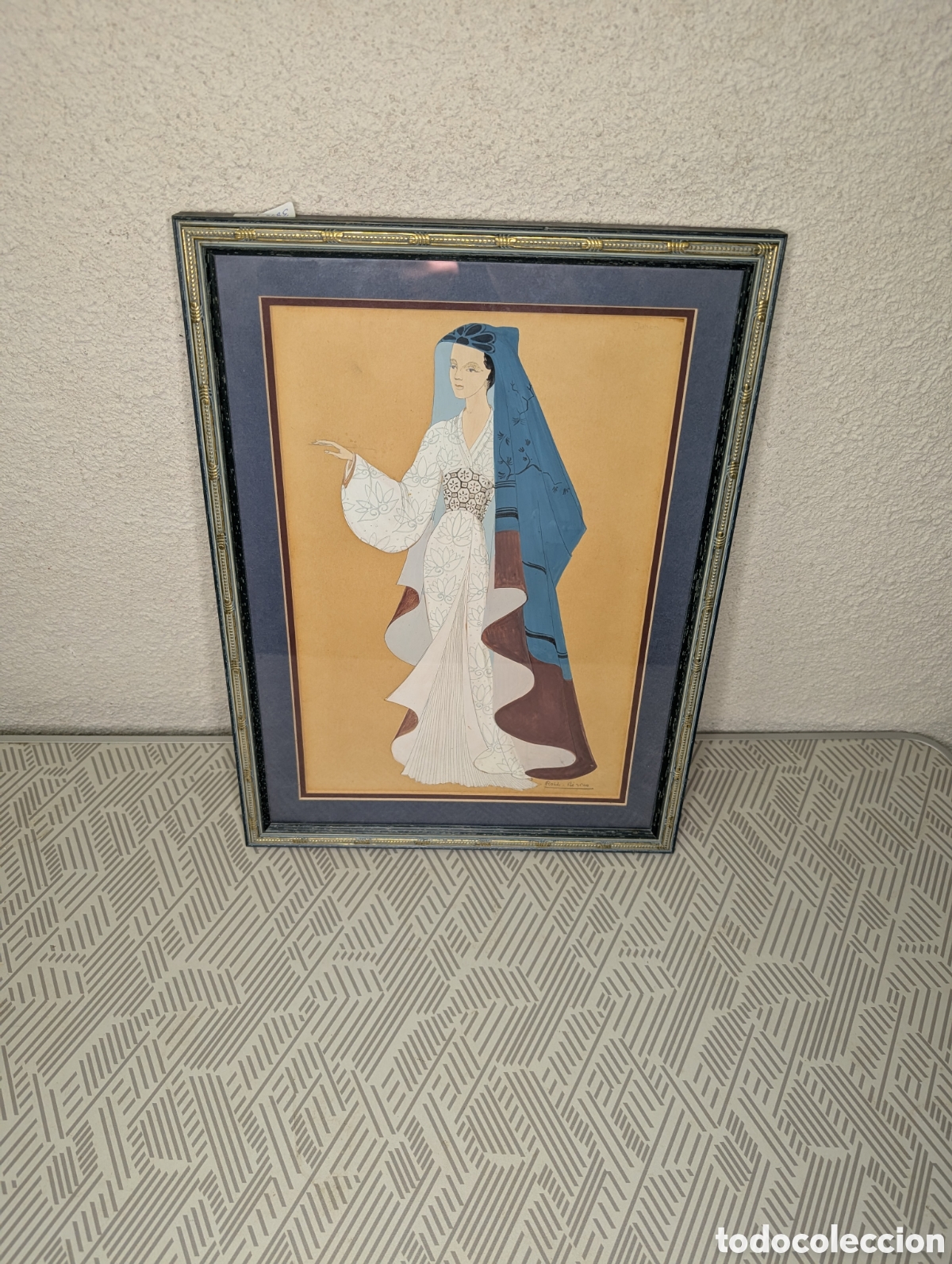Arte: Cuadro vintage estilo Art D&eacute;co &ndash; Figura femenina elegante enmarcada