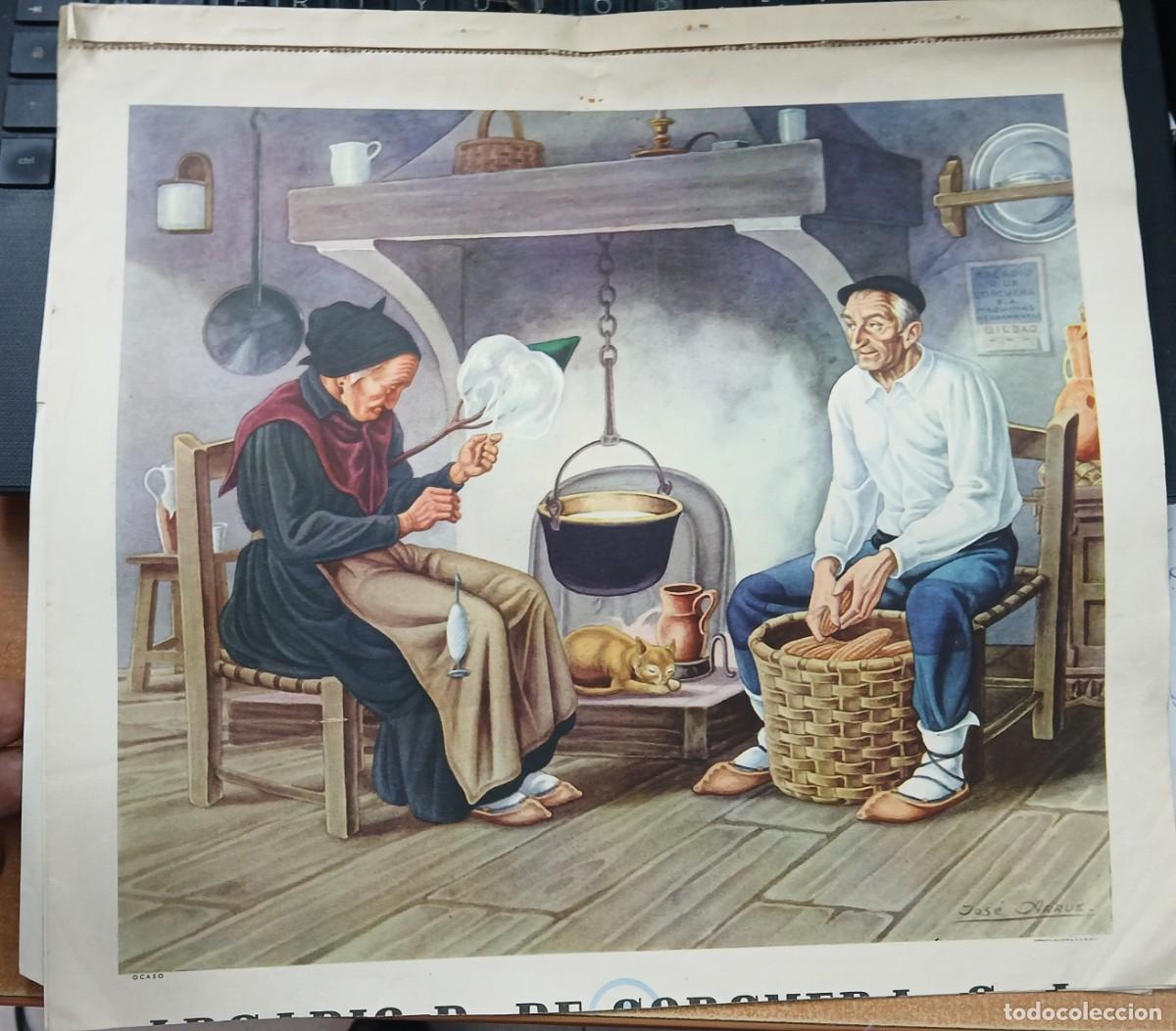 Arte: 4 LITOGRAFIAS ORIGINALES JOSE ARRUE ANOS 50 PUBLICIDAD ARCADIO DE CORCUERA ANO COMPLETO SIN FALDON.