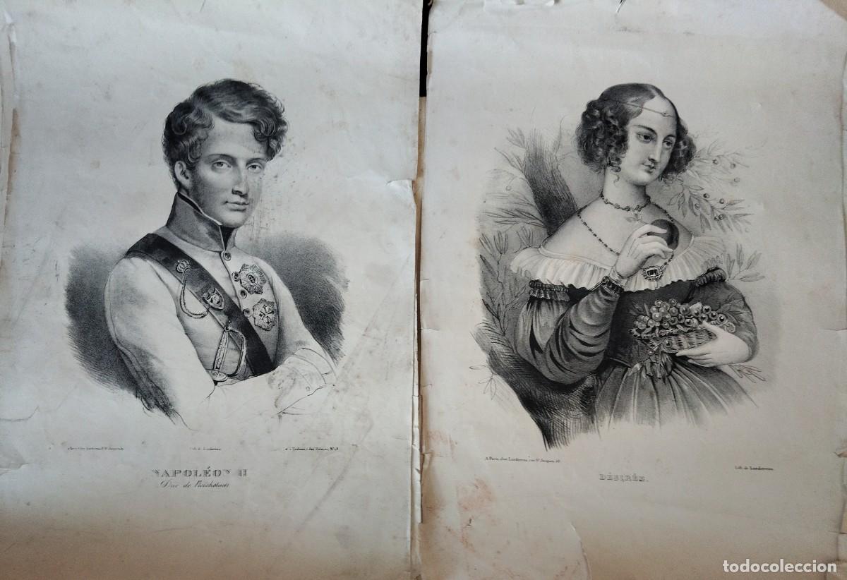 Arte: Pareja de litograf&iacute;as francesas S XIX Napoleon II y Desiree