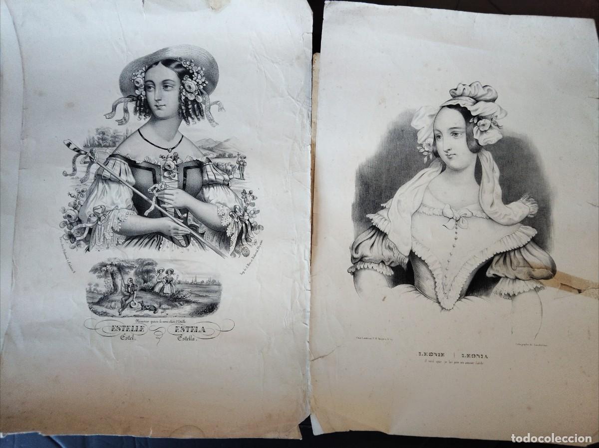 Arte: Pareja de litograf&iacute;as francesas S XIX Estela y Leonia