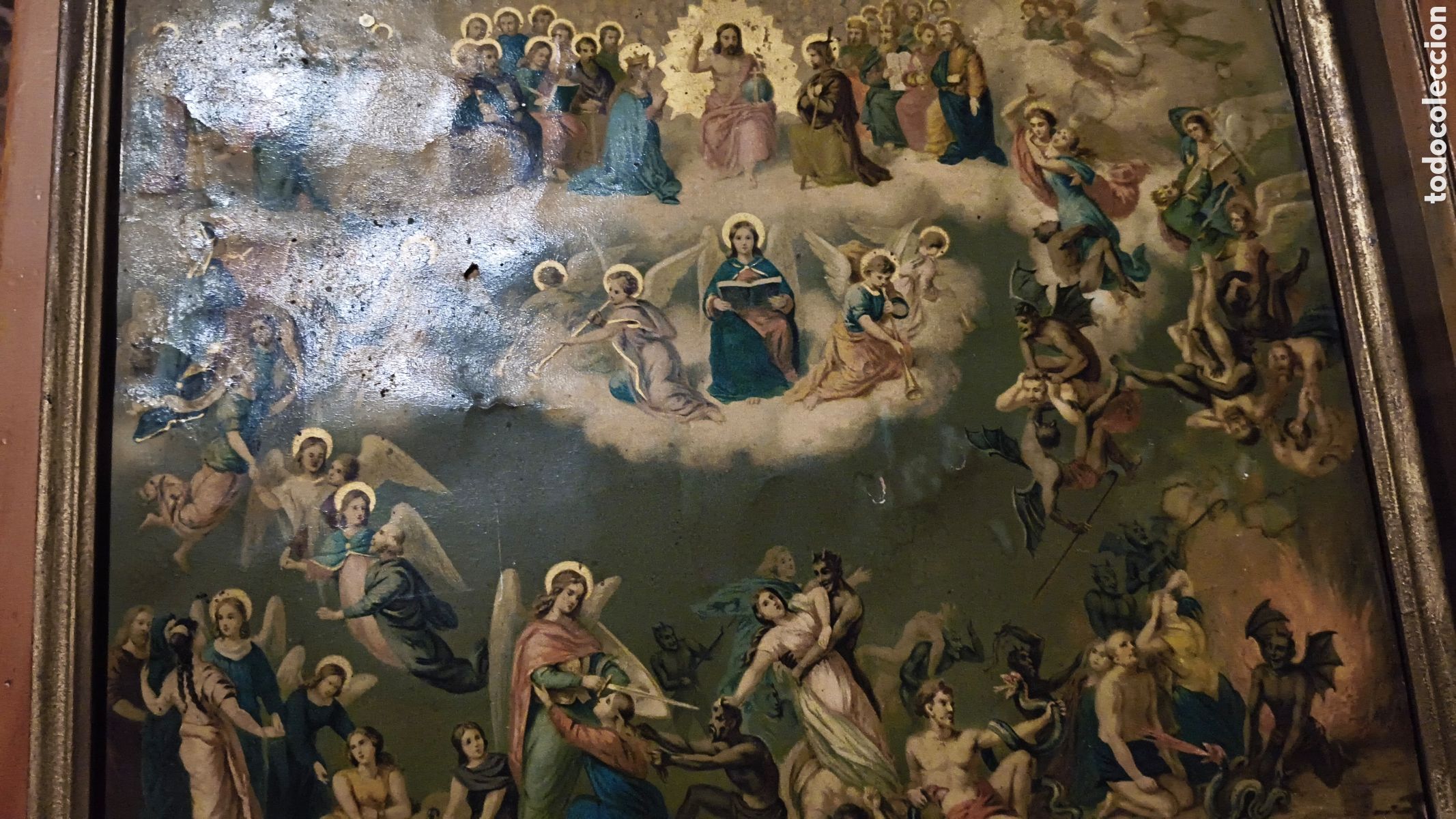 Arte: Antiguo cuadro con l&aacute;mina cromolitografia del juicio final