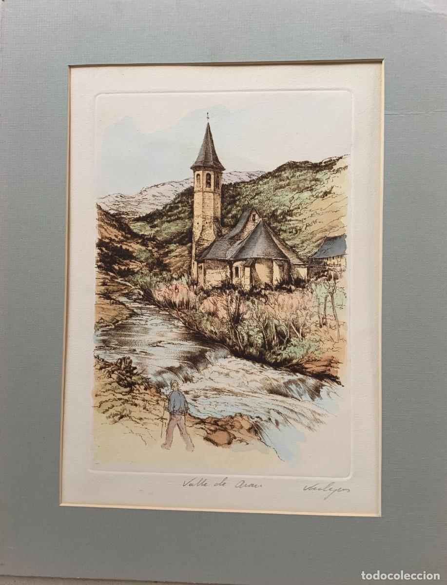 Arte: Lerida. Valle de Ar&aacute;n. Litografia titulada y firmada por Verdaguer.