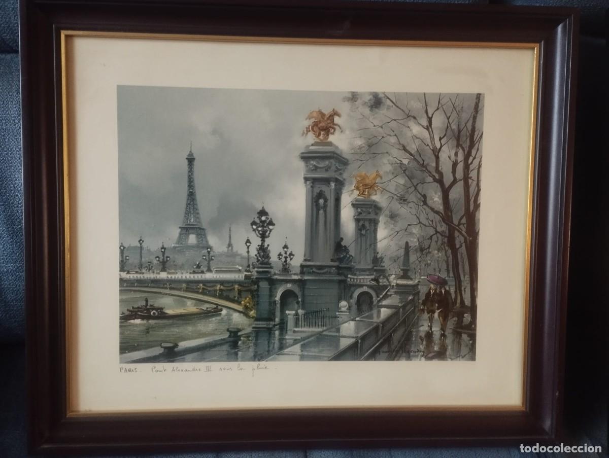 Arte: Litograf&iacute;a del pintor franc&eacute;s Maurice Legendre, titulada &rdquo;Paris - Pont Alexandre III sous la pluie&rdquo;