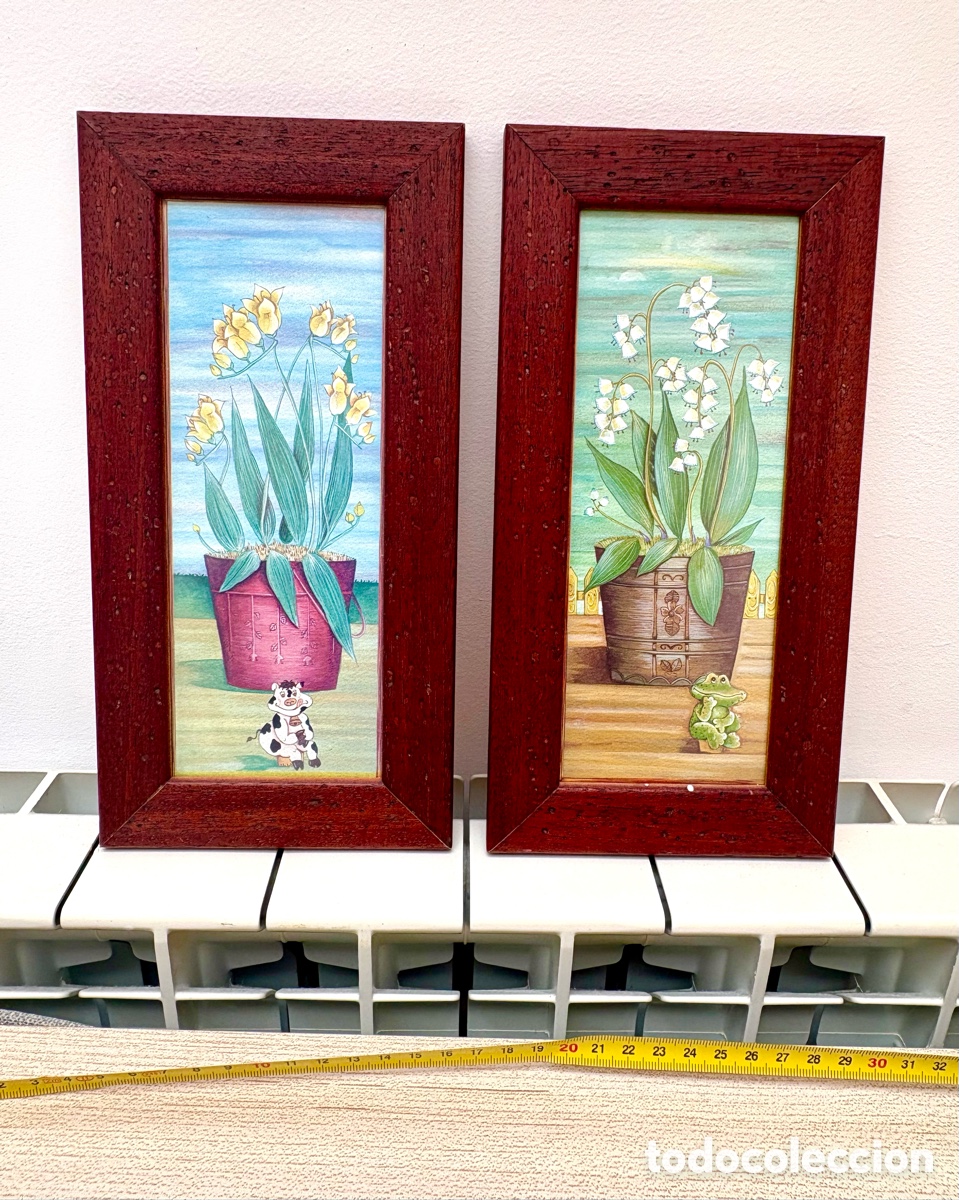 Arte: Pareja de Cuadros Florales Vintage - Estilo R&uacute;stico (Lirios y Flores Amarillas)