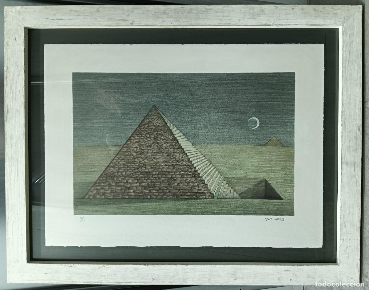 Arte: Jos&eacute; Mar&iacute;a SUBIRACHS litograf&iacute;a Pir&aacute;mide 38x60 papel 54x75, marco 72x94c, Firmada y /99