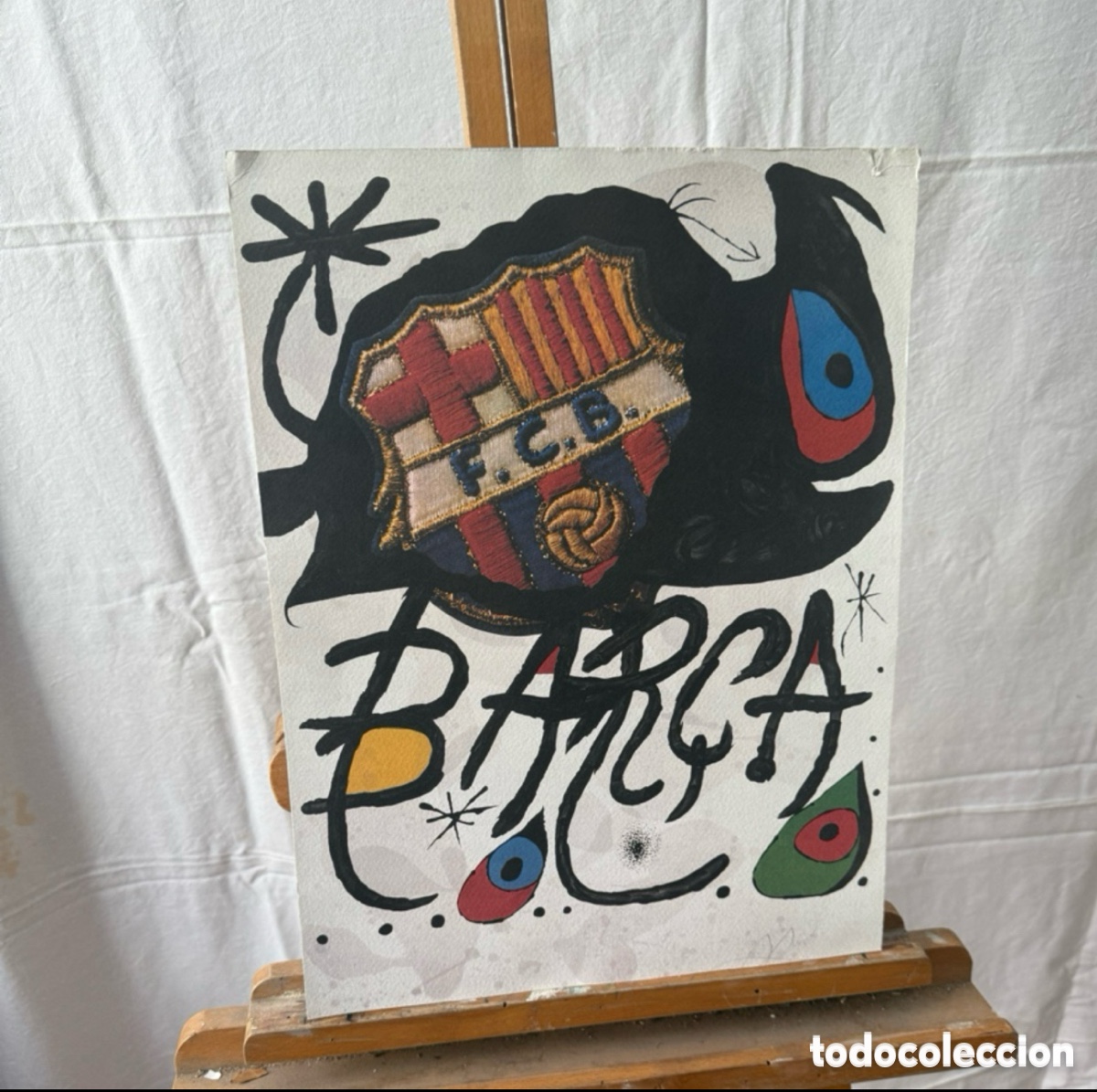 Arte: Joan Mir&oacute; Bar&ccedil;a litograf&iacute;a sobre papel firmada en plancha F.C. Barcelona arte catal&aacute;n 43X33 cm.