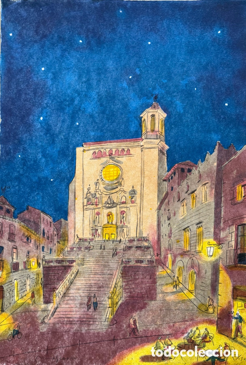 Arte: MOSCARD&Oacute;, Josep. &ldquo;Catedral de Girona&rdquo;. Litograf&iacute;a firmada y numerada. 71/150. 76 x 52 cm.