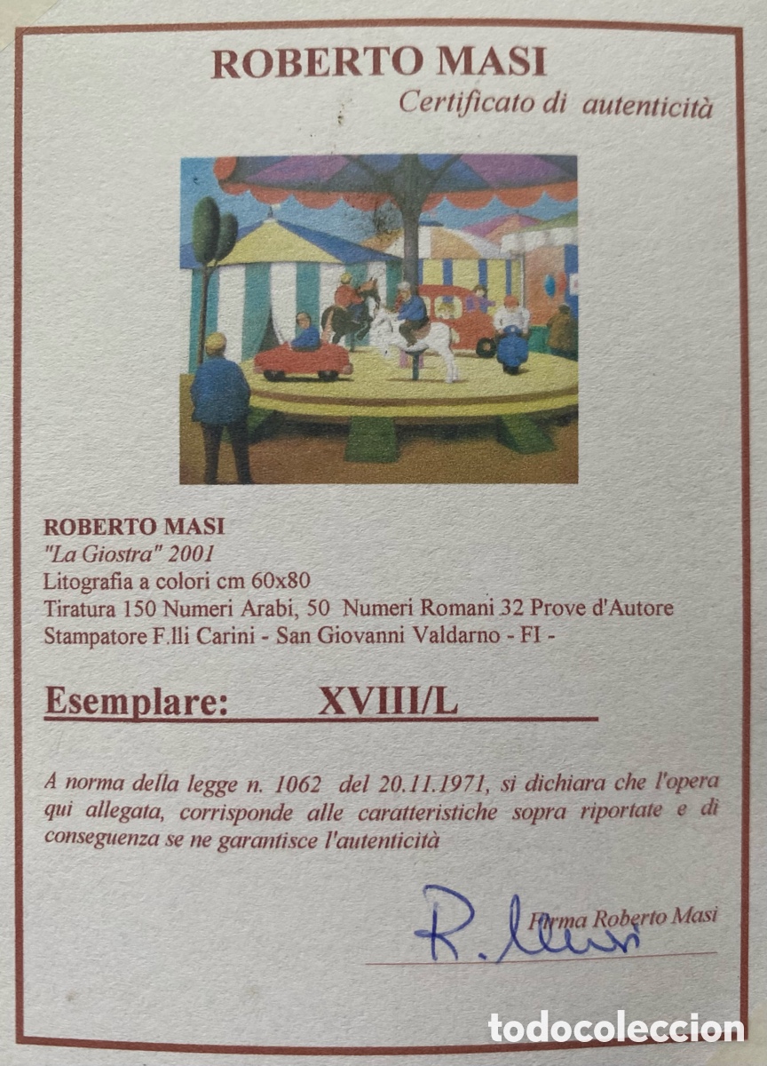 Arte: Litograf&iacute;a Roberto Masi La Giostra - Foto 7