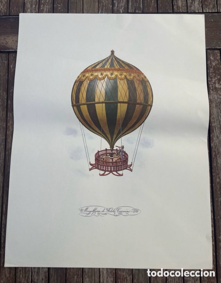Art: Grande y Antigua Litograf&iacute;a del a&ntilde;o 1956 Globo Aerost&aacute;tico