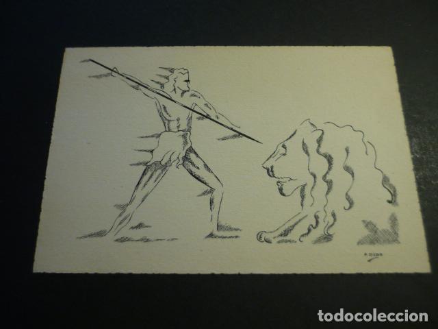 Arte: HOMBRE PREHISTORICO POR P. DIEGO LITOGRAFIA SOBRE TARJETA DE 11 X 16 CM