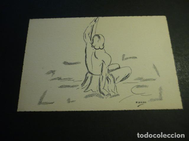 Arte: HOMBRE PREHISTORICO POR P. DIEGO LITOGRAFIA SOBRE TARJETA DE 11 X 16 CM