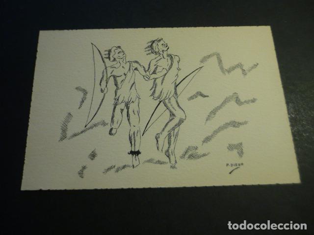 Arte: HOMBRE PREHISTORICO POR P. DIEGO LITOGRAFIA SOBRE TARJETA DE 11 X 16 CM