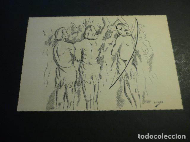 Arte: HOMBRE PREHISTORICO POR P. DIEGO LITOGRAFIA SOBRE TARJETA DE 11 X 16 CM
