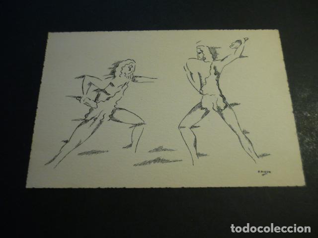 Arte: HOMBRE PREHISTORICO POR P. DIEGO LITOGRAFIA SOBRE TARJETA DE 11 X 16 CM