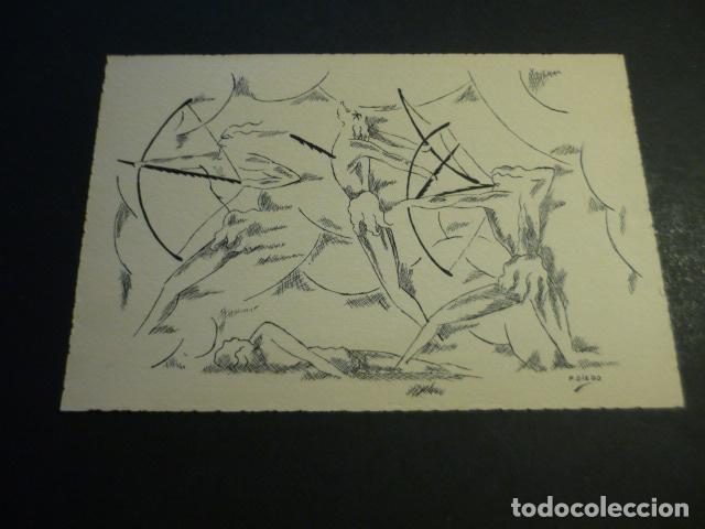 Arte: HOMBRE PREHISTORICO POR P. DIEGO LITOGRAFIA SOBRE TARJETA DE 11 X 16 CM