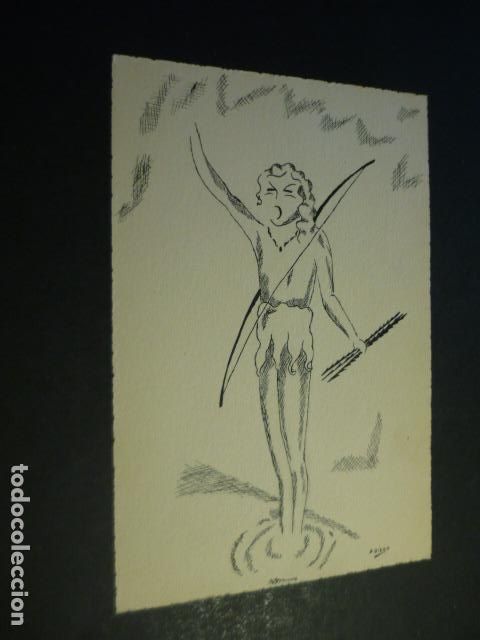 Arte: HOMBRE PREHISTORICO POR P. DIEGO LITOGRAFIA SOBRE TARJETA DE 11 X 16 CM