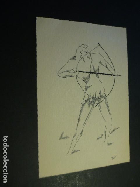 Arte: HOMBRE PREHISTORICO POR P. DIEGO LITOGRAFIA SOBRE TARJETA DE 11 X 16 CM