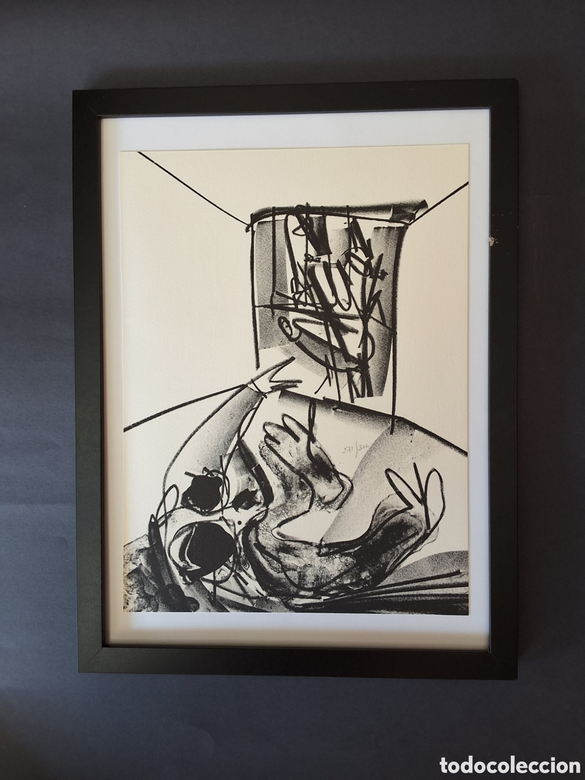Arte: ANTONIO SAURA, LITOGRAFIA DE LA SERIE KAFKA -ENMARCADA