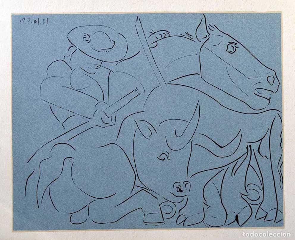 Arte: PABLO PICASSO - Reproduccion litografica de linoleo original. 37 x 32 cm