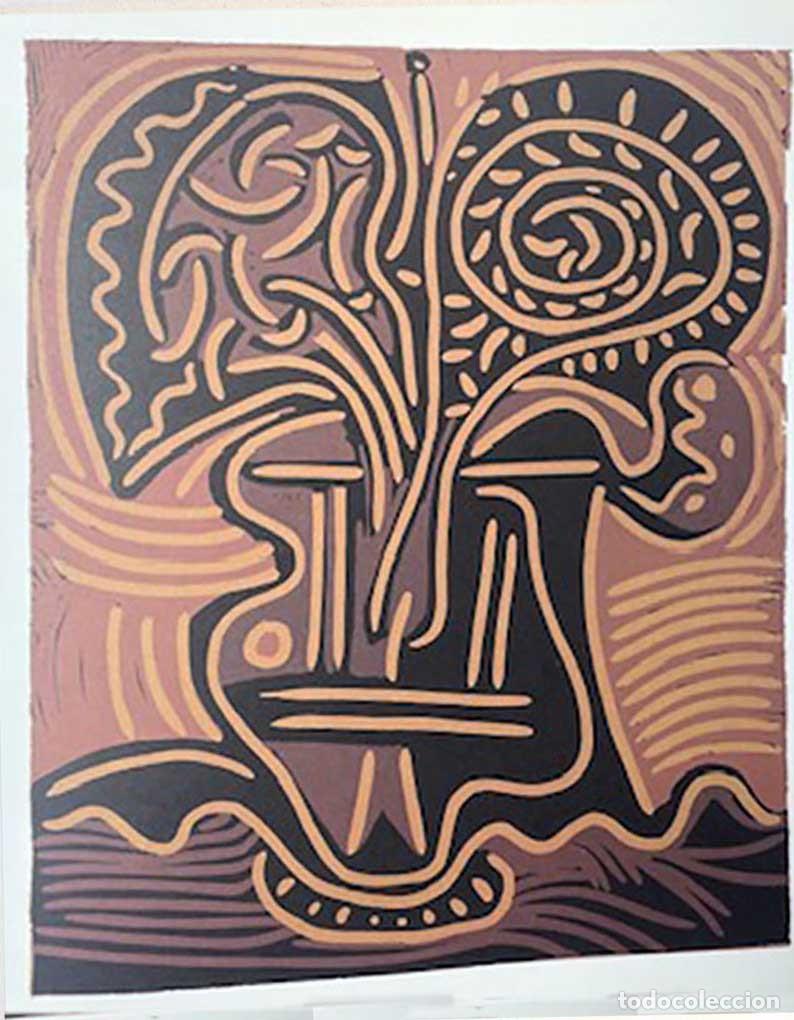 Kunst: PABLO PICASSO - Reproduccion litografica de linoleo original. 37 x 32 cm