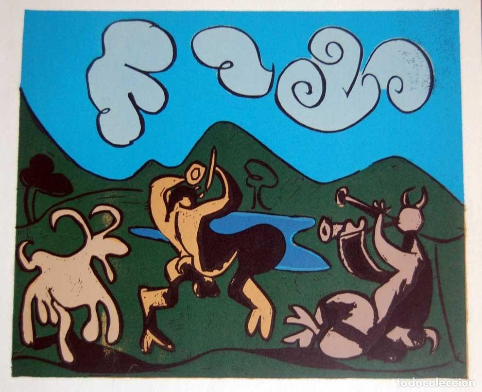 Arte: PABLO PICASSO - Reproduccion litografica de linoleo original. 37 x 32 cm