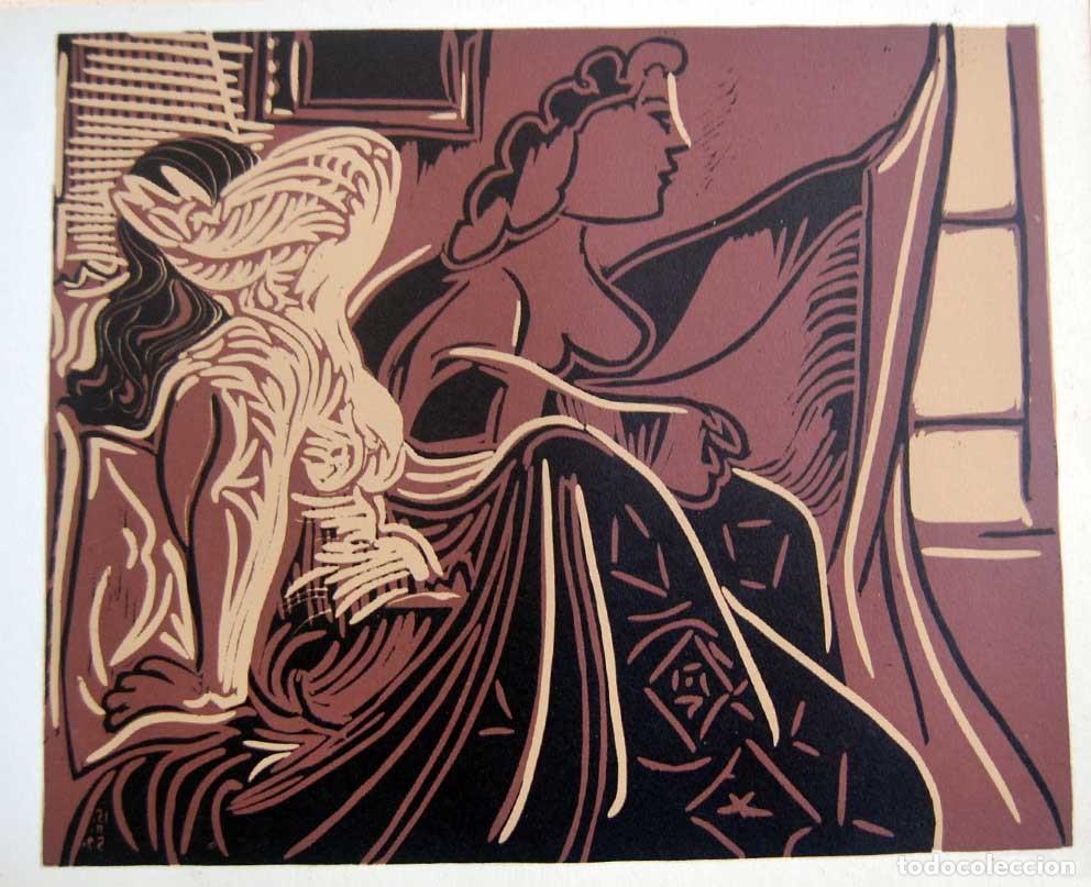 Arte: PABLO PICASSO - Reproduccion litografica de linoleo original. 37 x 32 cm