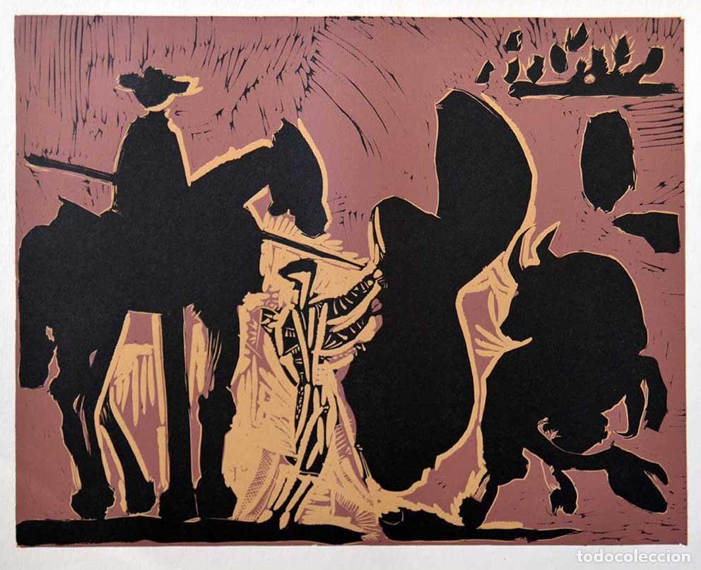 Arte: PABLO PICASSO - Reproduccion litografica de linoleo original. 37 x 32 cm
