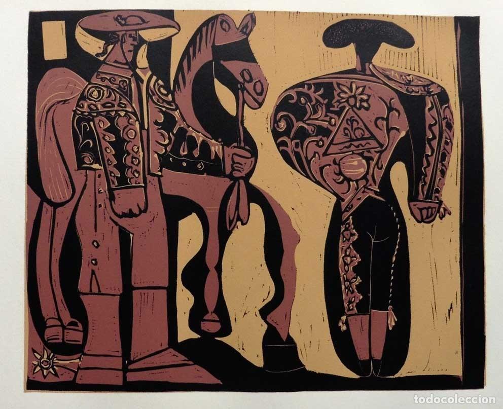 Arte: PABLO PICASSO - Reproduccion litografica de linoleo original. 37 x 32 cm