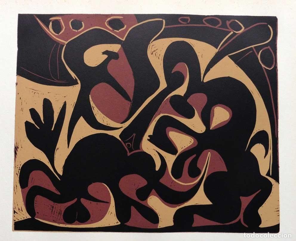 Arte: PABLO PICASSO - Reproduccion litografica de linoleo original. 37 x 32 cm
