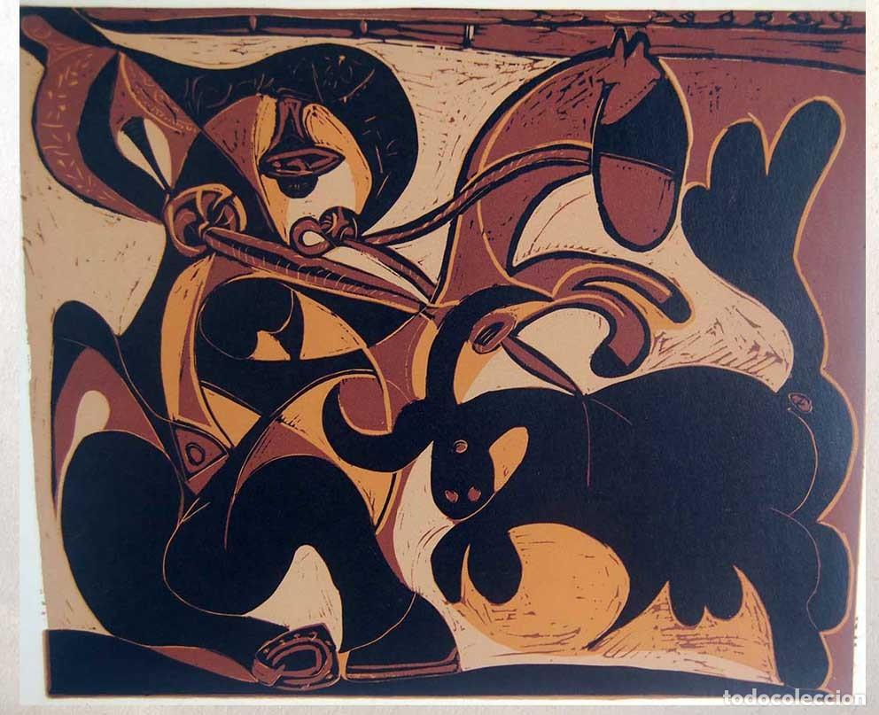 Arte: PABLO PICASSO - Reproduccion litografica de linoleo original. 37 x 32 cm