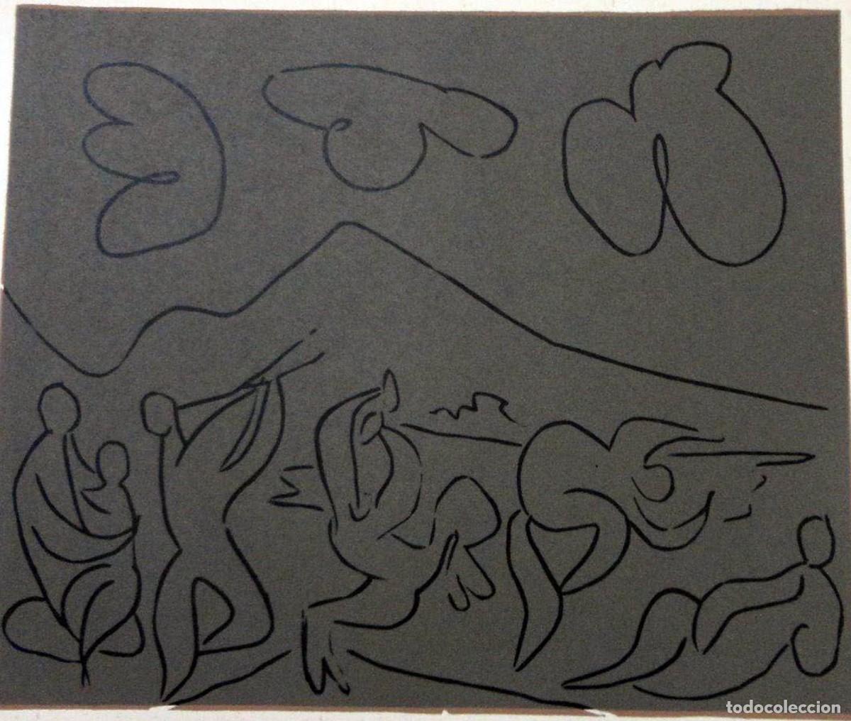 Arte: PABLO PICASSO - Reproduccion litografica de linoleo original. 37 x 32 cm