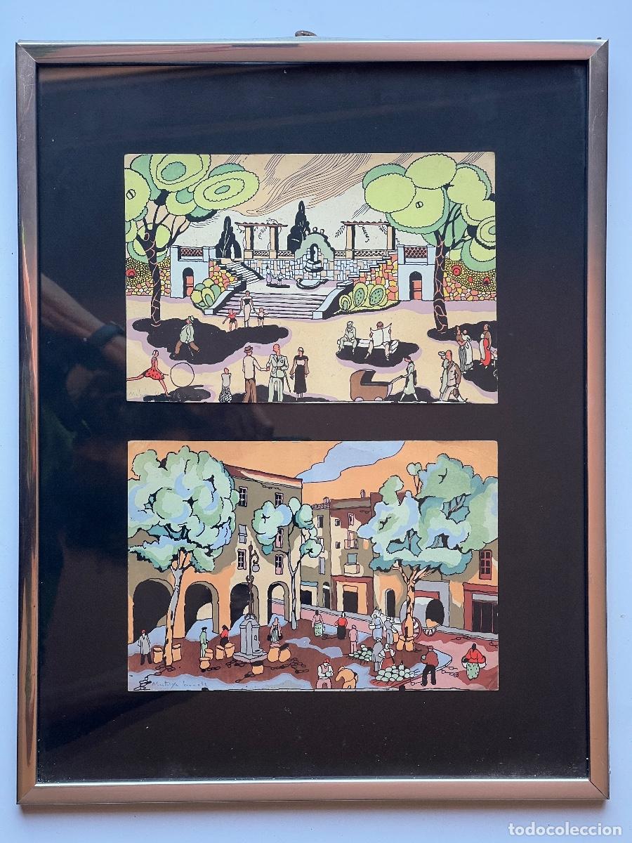 Arte: Mari&agrave; Baig Minobis. Figueres, 1930 Pla&ccedil;a de les patates y Parc del Bosc. Litograf&iacute;a.
