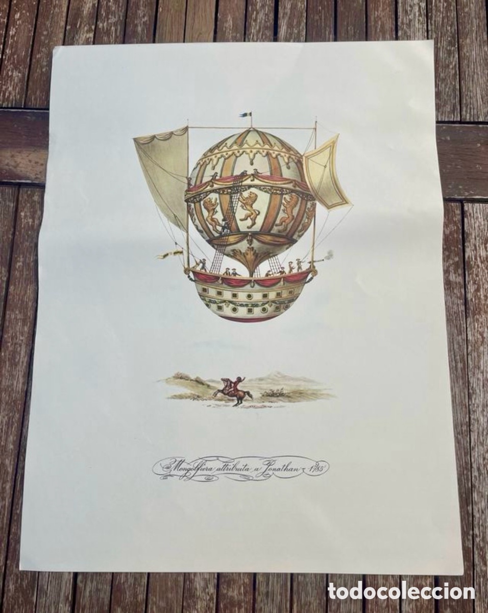 Kunst: Grande y Antigua Litograf&iacute;a 1956 Globo Aerost&aacute;tico