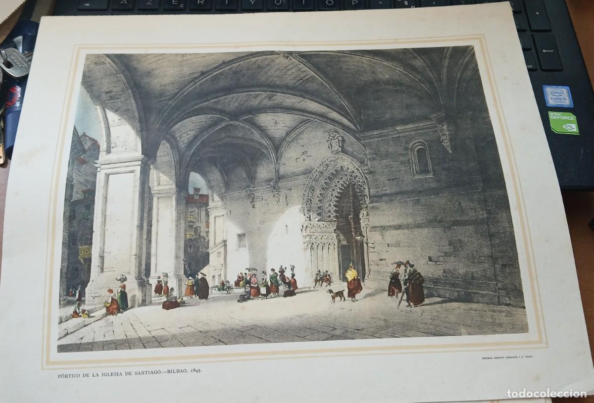 Arte: LITOGRAFIA PORTICO DE LA IGLESIA DE SANTIAGO BILBAO 1845 EDIT ELEXPURU HNOS BILBAO