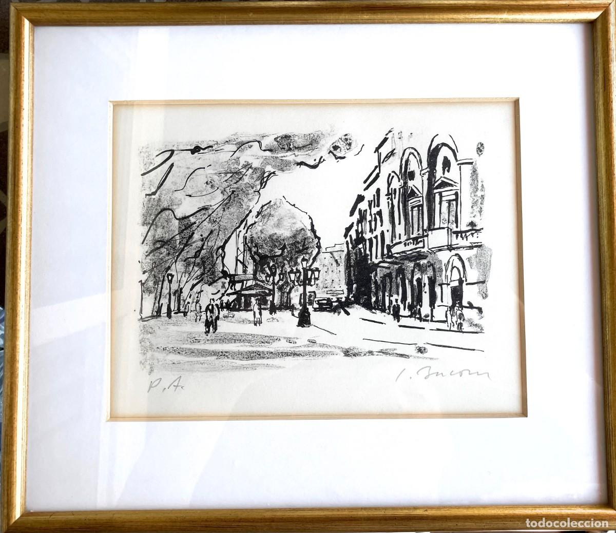 Arte: Litograf&iacute;a de Sim&oacute; Busom &rdquo;Las Ramblas&rdquo; Prueba de autor