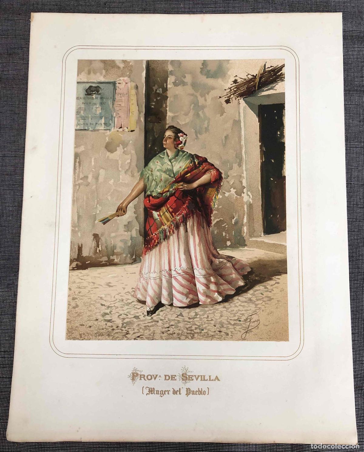 Arte: CROMOLITOGRAF&Iacute;A PROVINCIA DE SEVILLA. MUJER DEL PUEBLO. A&Ntilde;O 1876. LIT. FAUSTO MU&Ntilde;OZ