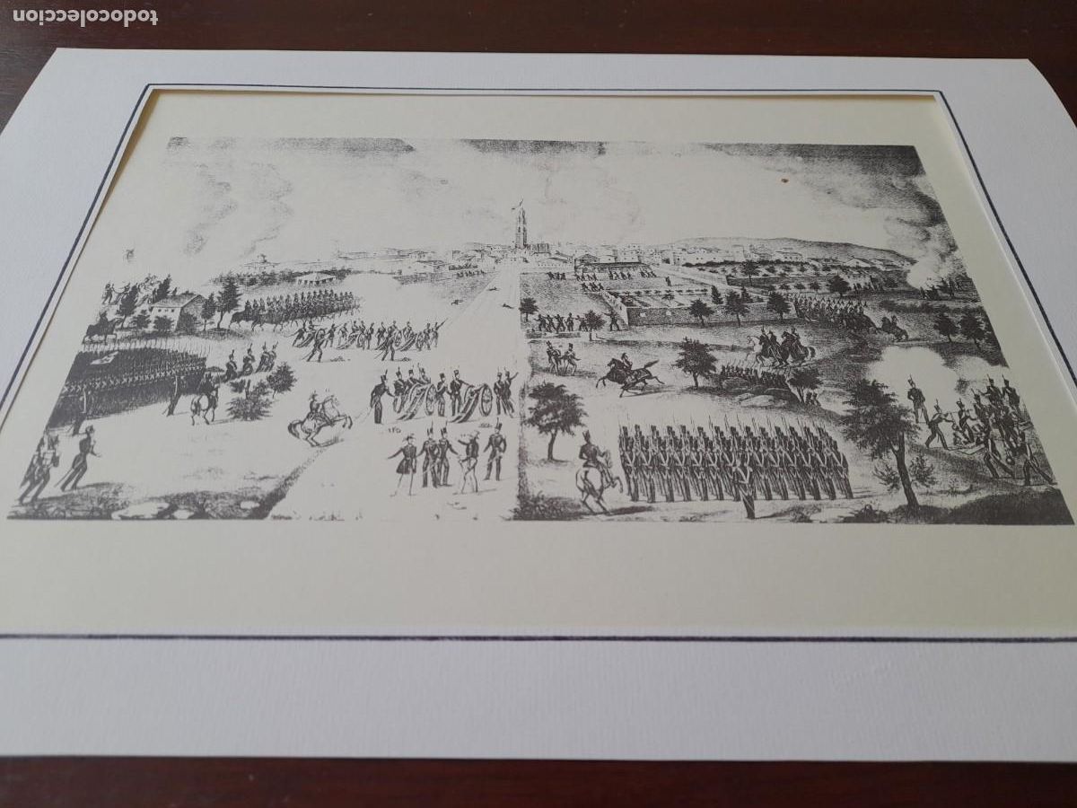 Arte: Litograf&iacute;a &ldquo;Bombardeo de Reus&rdquo; en 1843 bajo el sitio general Zurbano, preenmarcada con paspartu