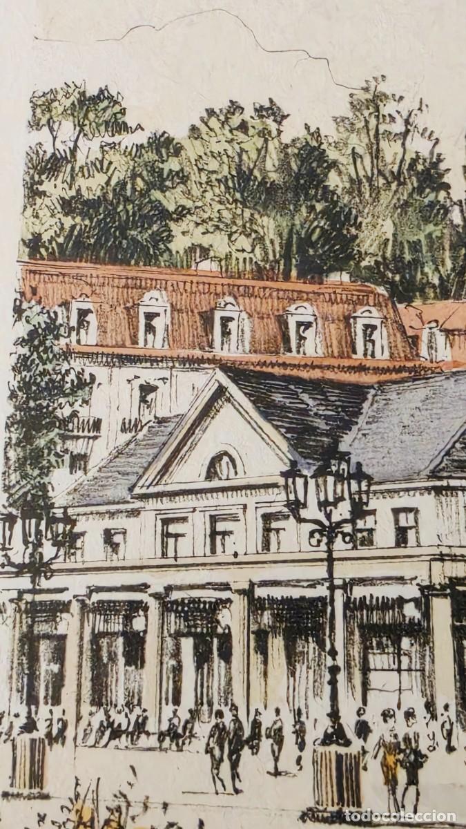Arte: Grabado Original Coloreado de Baden-Baden (Kurhaus) Firmado por R. Lang y Enmarcado de &Eacute;poca