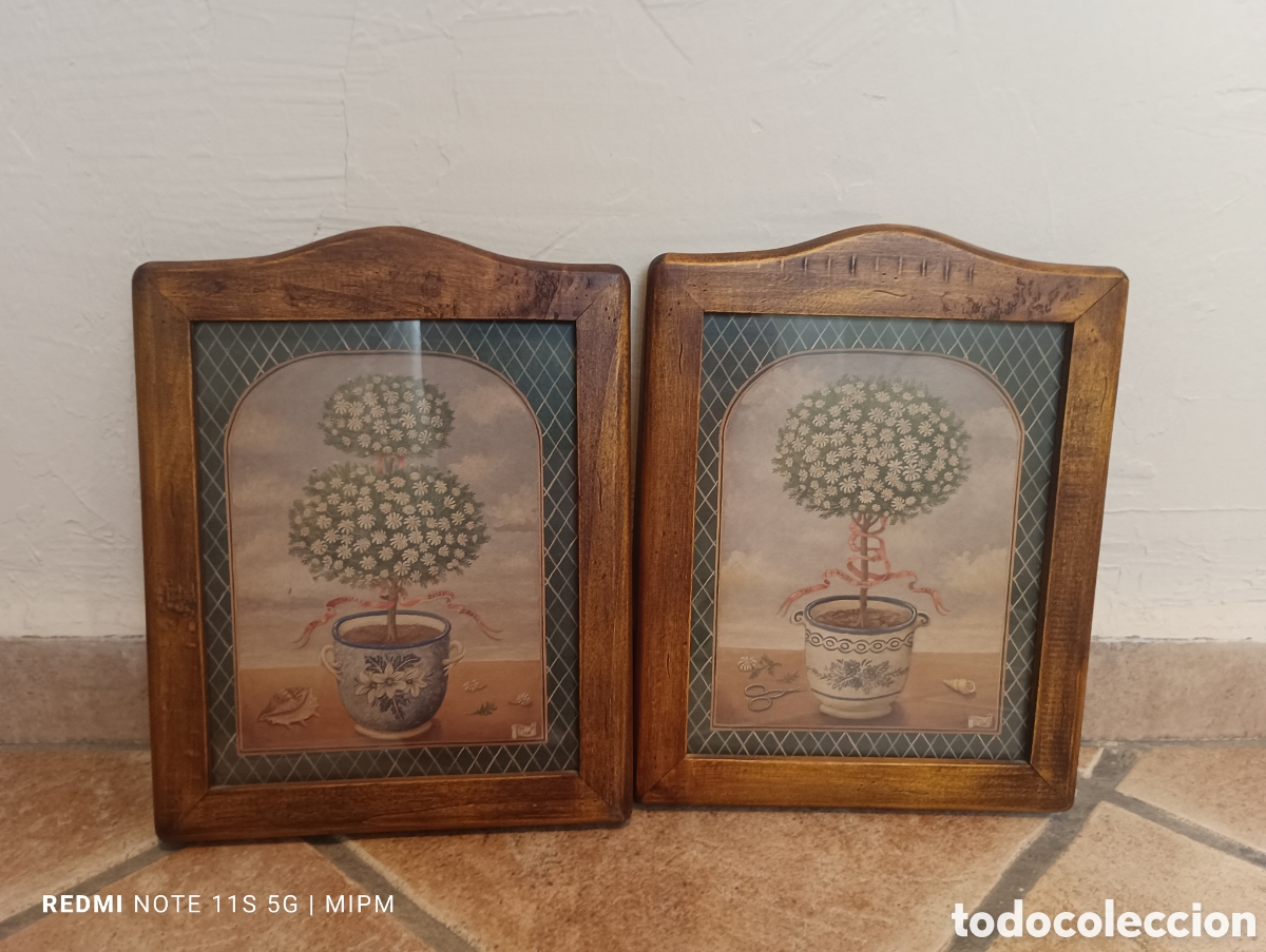 Arte: Conjunto de dos cuadros decorativos con un dise&ntilde;o r&uacute;stico y vintage. Enmarcados hecho en Espa&ntilde;a.