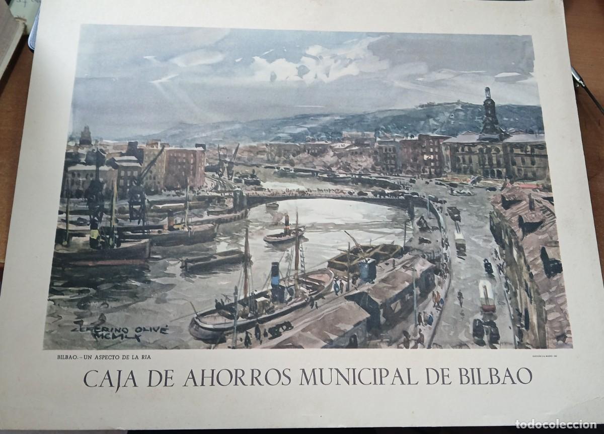 Arte: LITOGRAFIA BILBAO UN ASPECTO DE LA RIA CAJA DE AHORROS MUNICIPAL DE BILBAO .