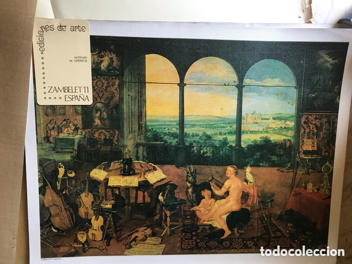 Arte: Litograf&iacute;a sobre lienzo. El o&iacute;do. Jan Brueghel. Certificado de garant&iacute;a.