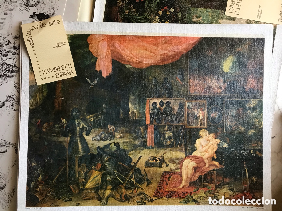 Arte: Litograf&iacute;a sobre lienzo. El tacto. Jan Brueghel. Certificado de garant&iacute;a