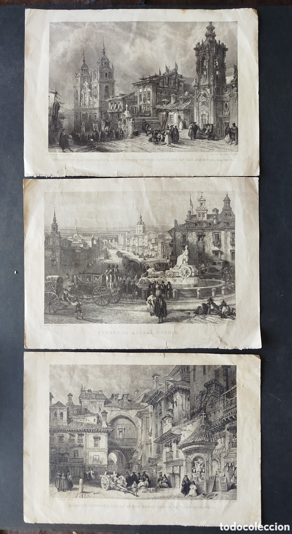 Arte: 3 LITOGRAF&Iacute;AS DE VISTAS DE MADRID Y GRANADA. DIBUJOS DE DAVID ROBERTS GRABADOS POR J.T. WILLMORE